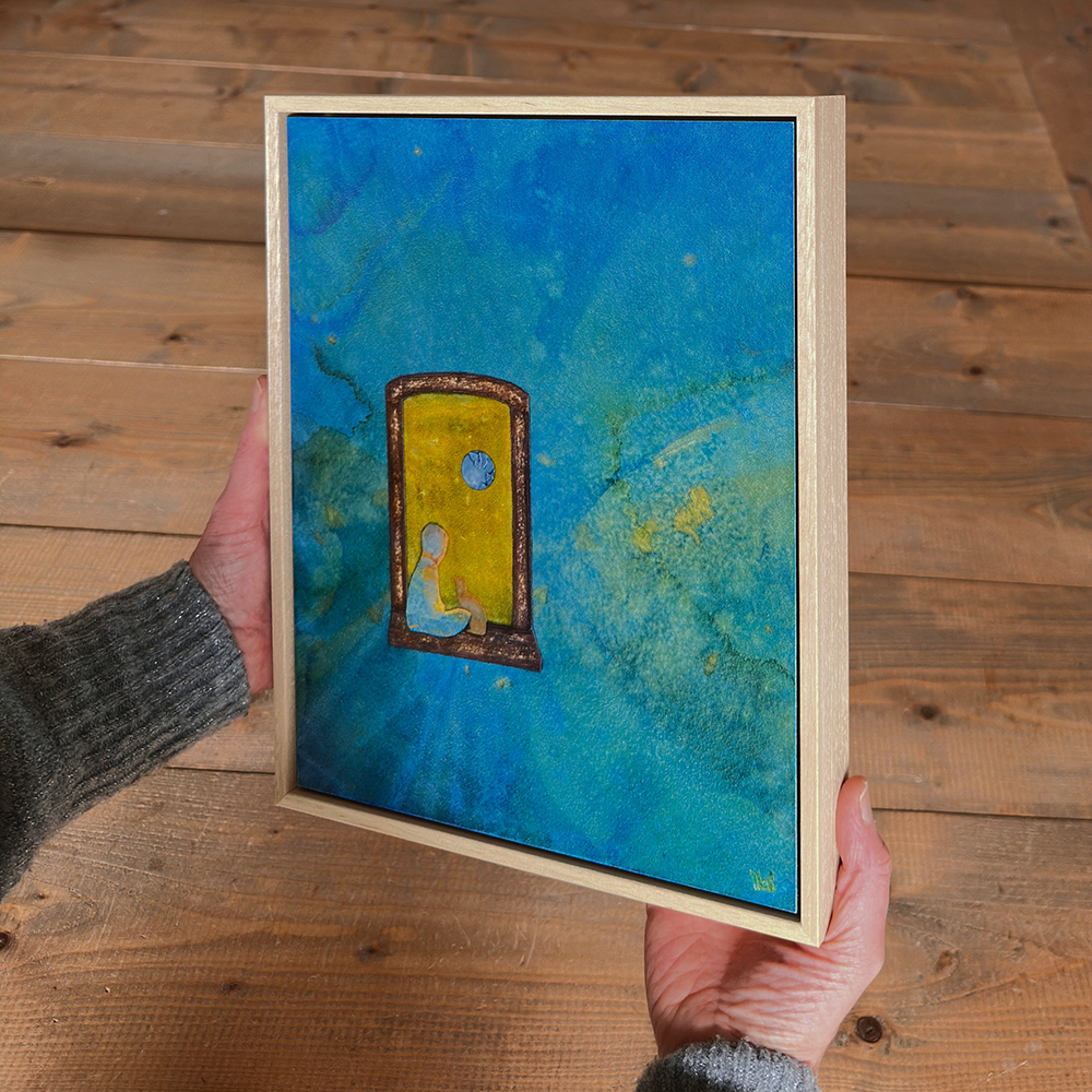 Famed blue and yellow watercolour collage painting called &