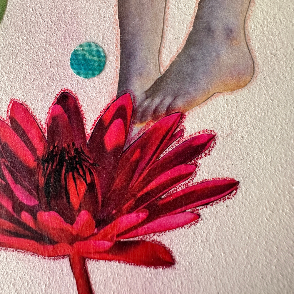 Close up of the original collage painting called ‘Daydreaming&