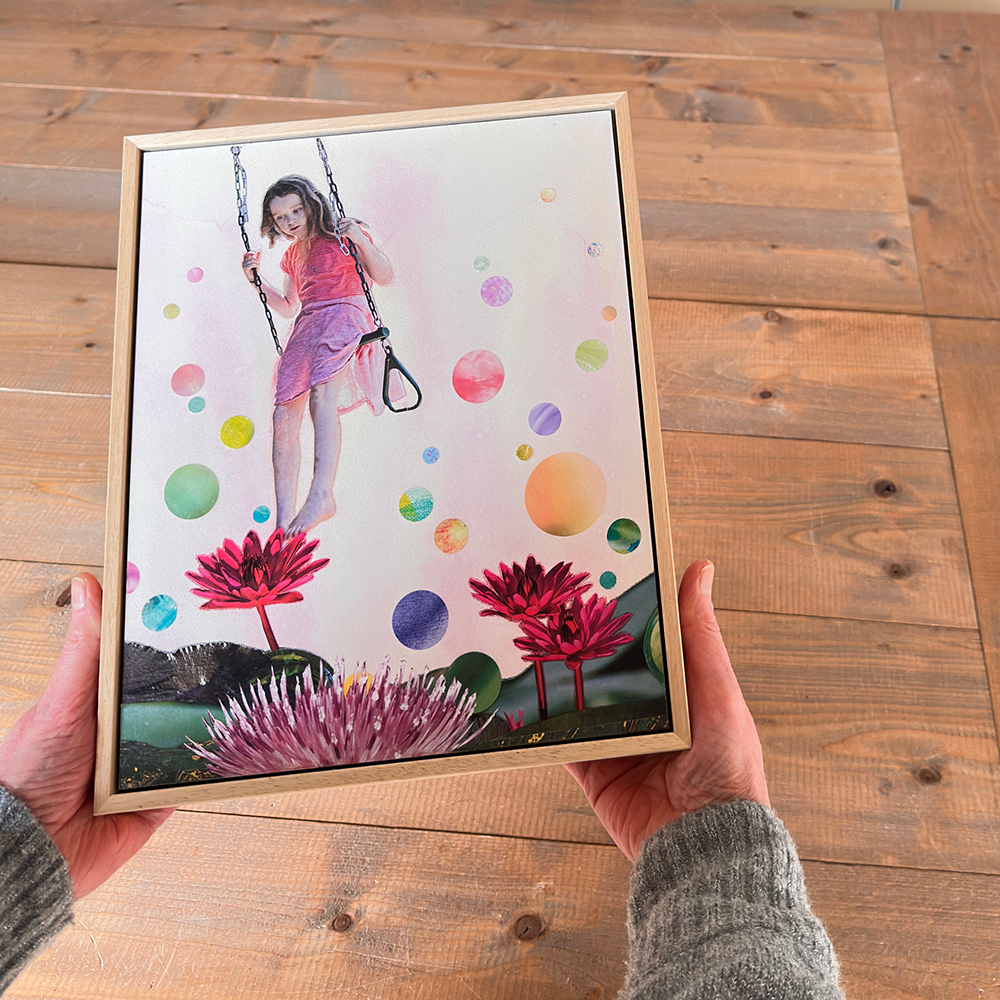Framed, dreamlike original collage painting called &