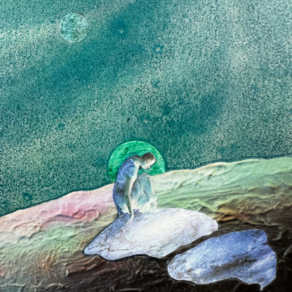 Detail of a teal original collage painting called &