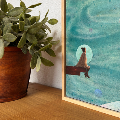 Detail of the original teal watercolour collage called &