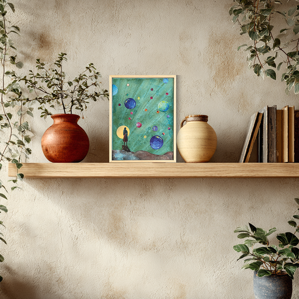 Small teal original collage painting called &