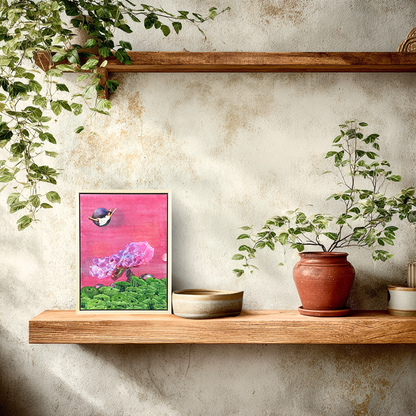 Framed, small pink original mixed media artwork called &